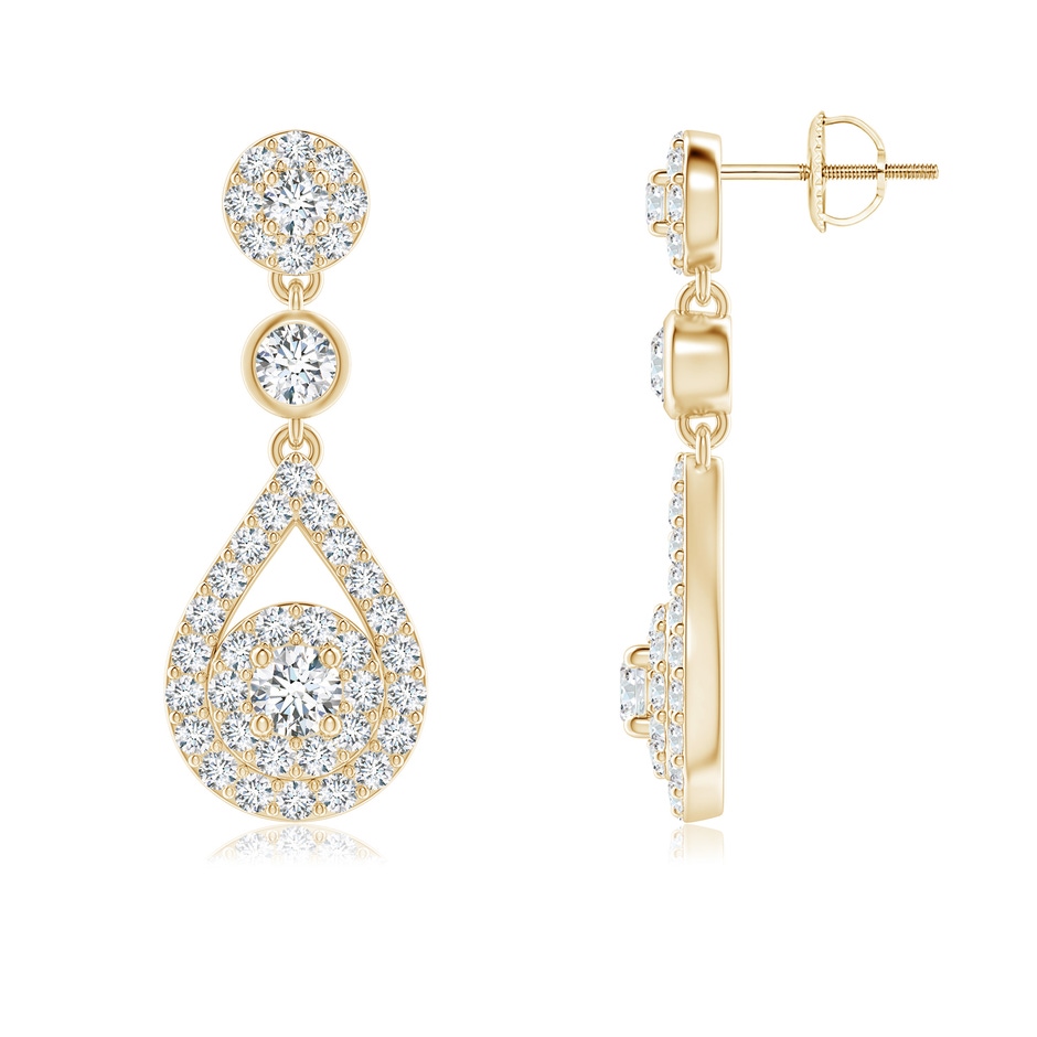 2.5mm GVS2 Diamond Double Halo Teardrop Dangle Earrings in Yellow Gold 