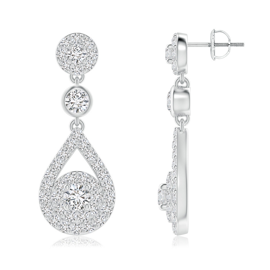 2.8mm HSI2 Diamond Double Halo Teardrop Dangle Earrings in 18K White Gold 