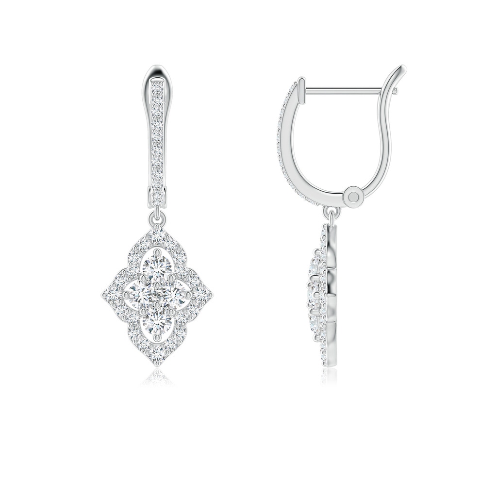 2.25mm GVS2 Four-Petal Floral Diamond Cluster Halo Drop Earrings in P950 Platinum