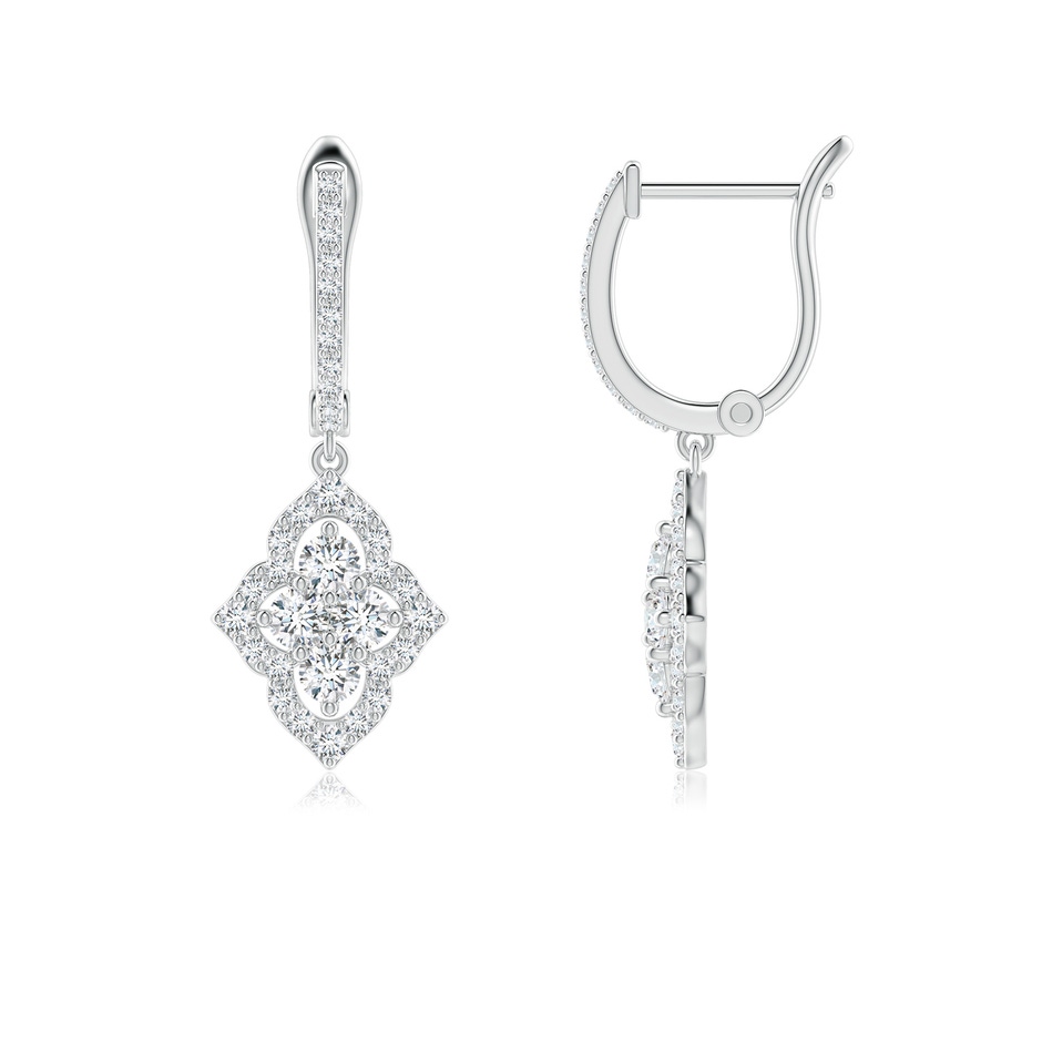 2.25mm GVS2 Four-Petal Floral Diamond Cluster Halo Drop Earrings in P950 Platinum 