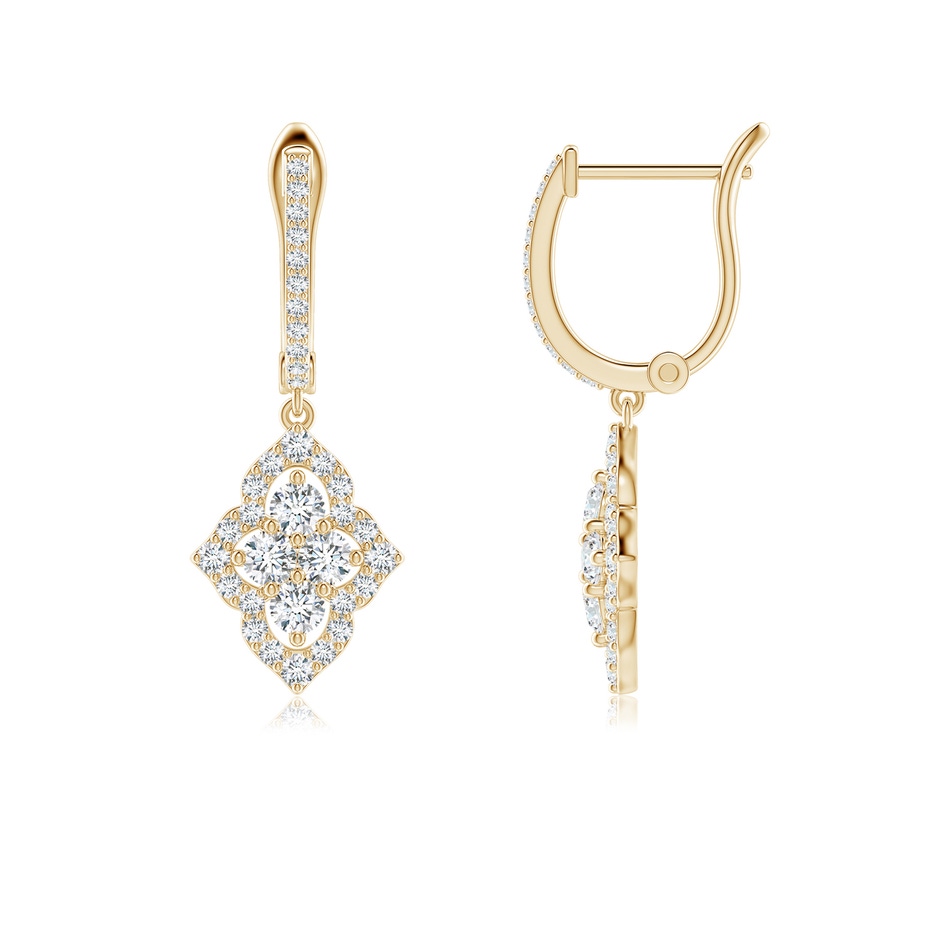 2.25mm GVS2 Four-Petal Floral Diamond Cluster Halo Drop Earrings in Yellow Gold 