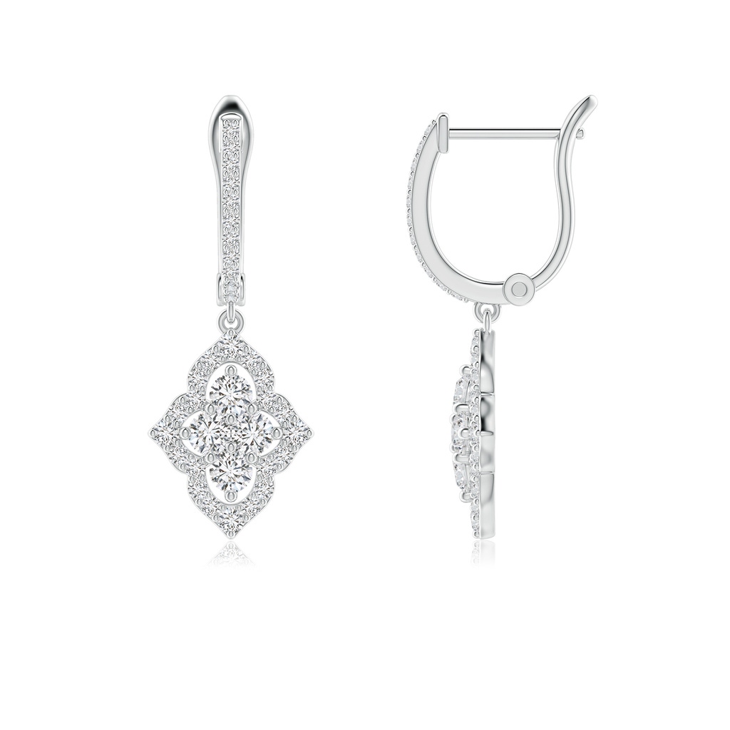 2.25mm HSI2 Four-Petal Floral Diamond Clustre Halo Drop Earrings in White Gold