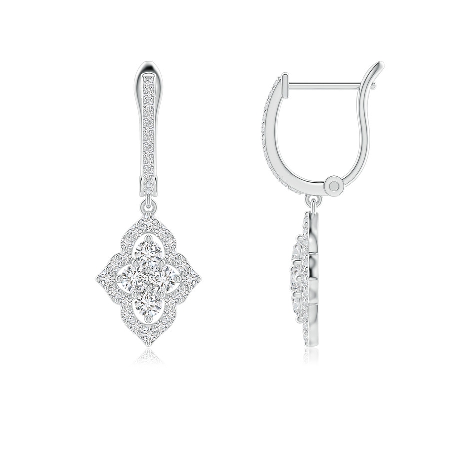 2.25mm HSI2 Four-Petal Floral Diamond Clustre Halo Drop Earrings in White Gold 