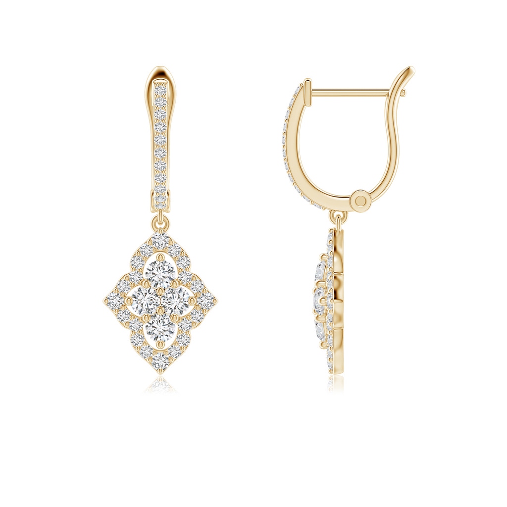 2.25mm HSI2 Four-Petal Floral Diamond Cluster Halo Drop Earrings in Yellow Gold