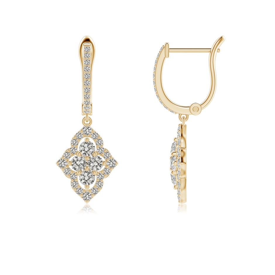 2.25mm KI3 Four-Petal Floral Diamond Clustre Halo Drop Earrings in Yellow Gold 