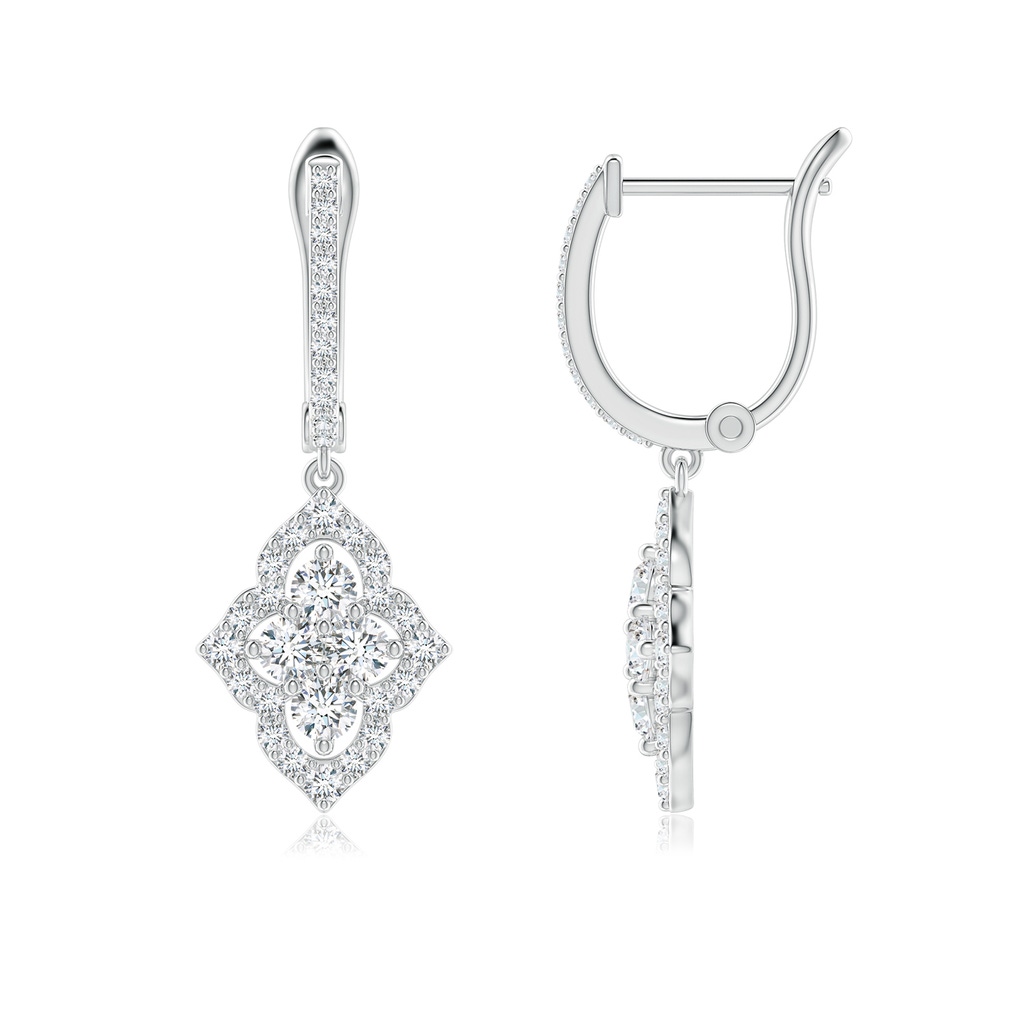 2.5mm GVS2 Four-Petal Floral Diamond Cluster Halo Drop Earrings in White Gold