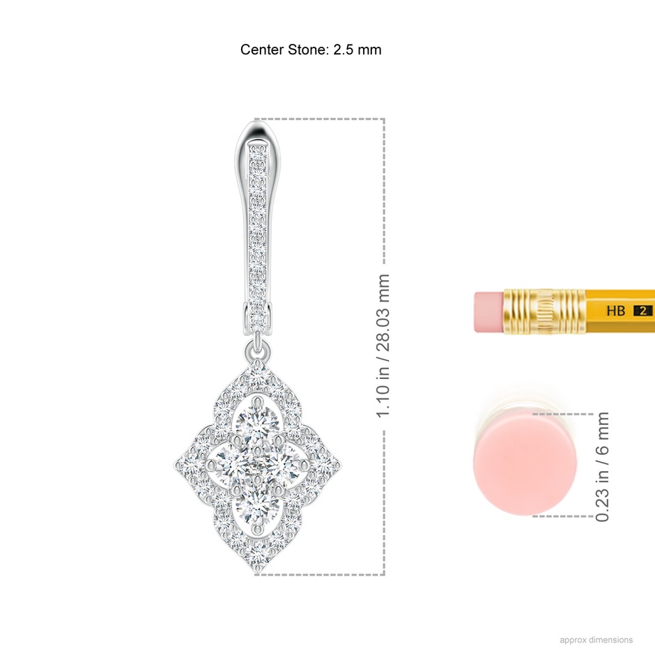 2.5mm GVS2 Four-Petal Floral Diamond Cluster Halo Drop Earrings in White Gold ruler