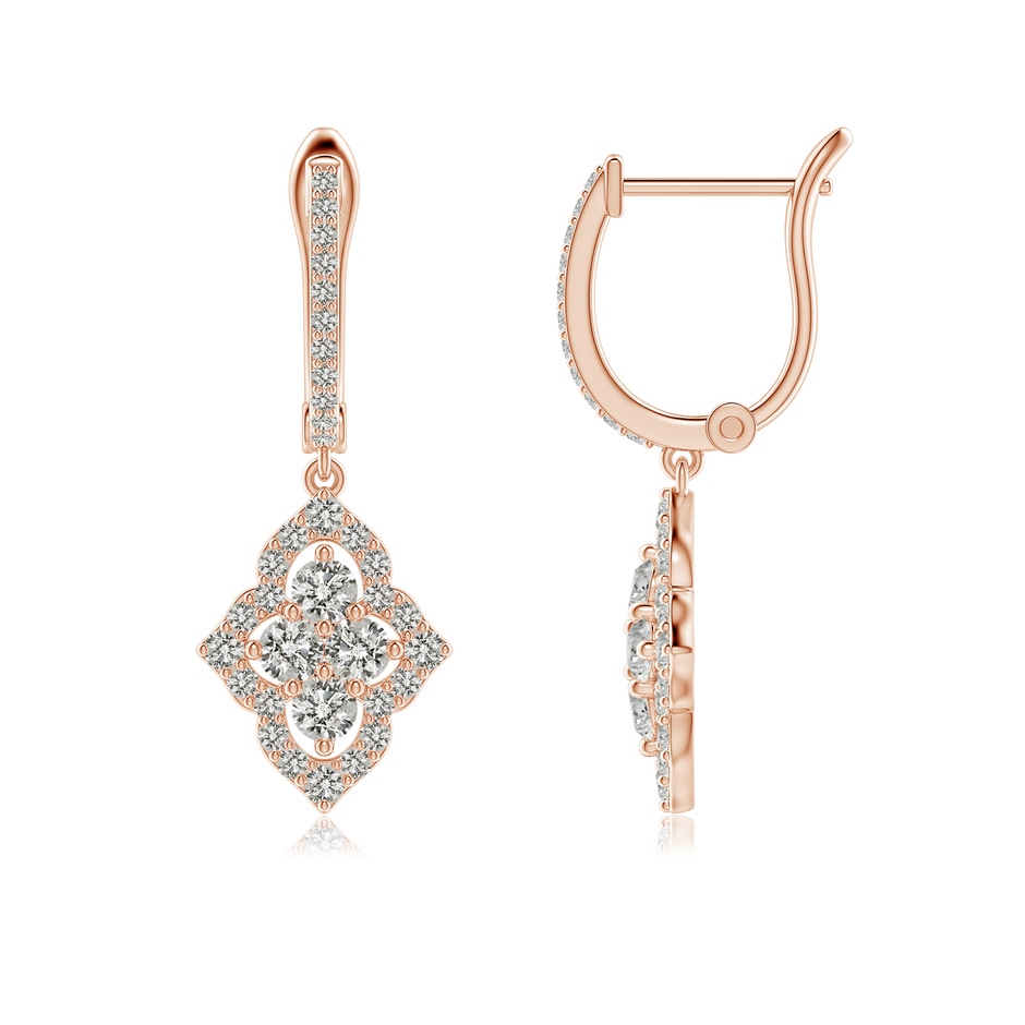 2.5mm KI3 Four-Petal Floral Diamond Cluster Halo Drop Earrings in Rose Gold 