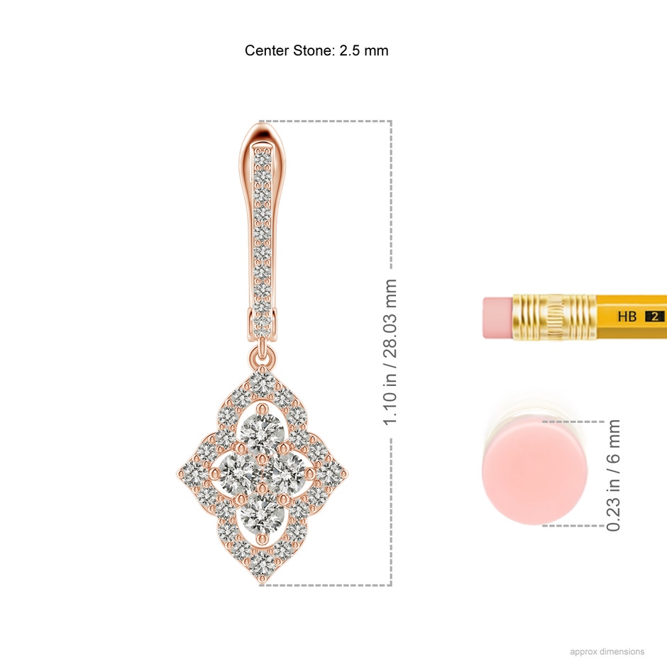 2.5mm KI3 Four-Petal Floral Diamond Cluster Halo Drop Earrings in Rose Gold ruler