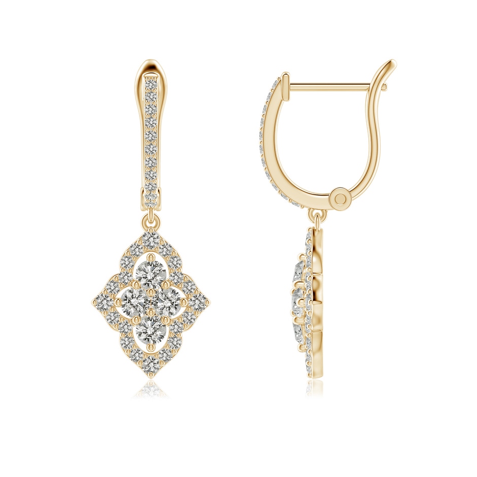 2.5mm KI3 Four-Petal Floral Diamond Cluster Halo Drop Earrings in Yellow Gold 