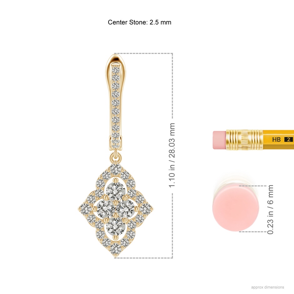 2.5mm KI3 Four-Petal Floral Diamond Cluster Halo Drop Earrings in Yellow Gold ruler