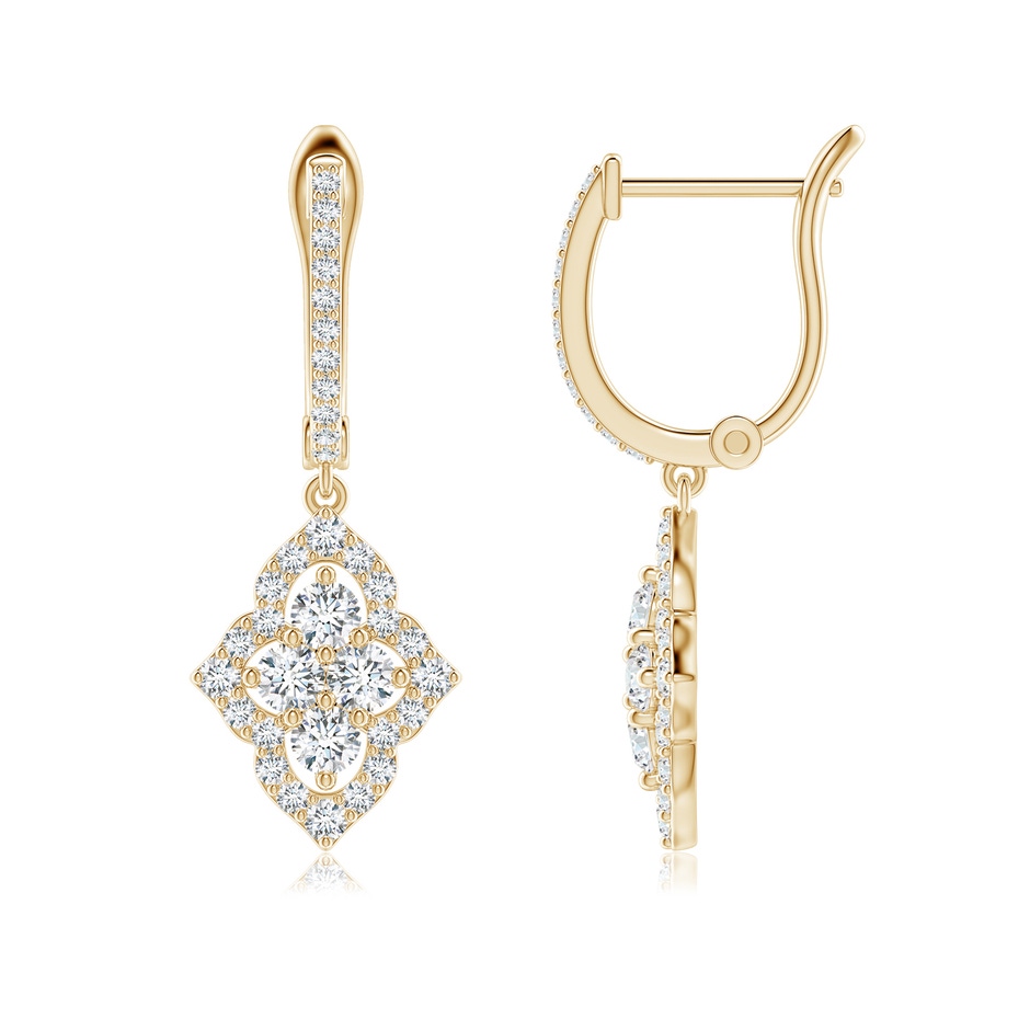 2.6mm GVS2 Four-Petal Floral Diamond Clustre Halo Drop Earrings in Yellow Gold 