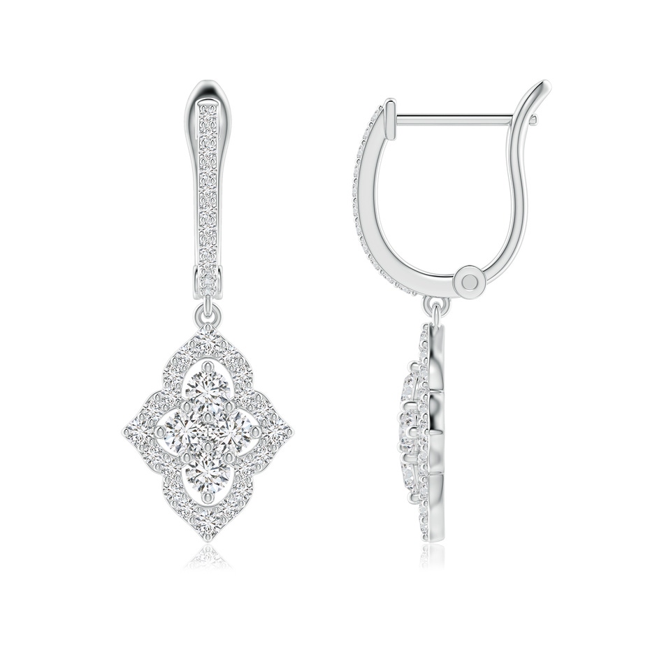 2.6mm HSI2 Four-Petal Floral Diamond Cluster Halo Drop Earrings in P950 Platinum 