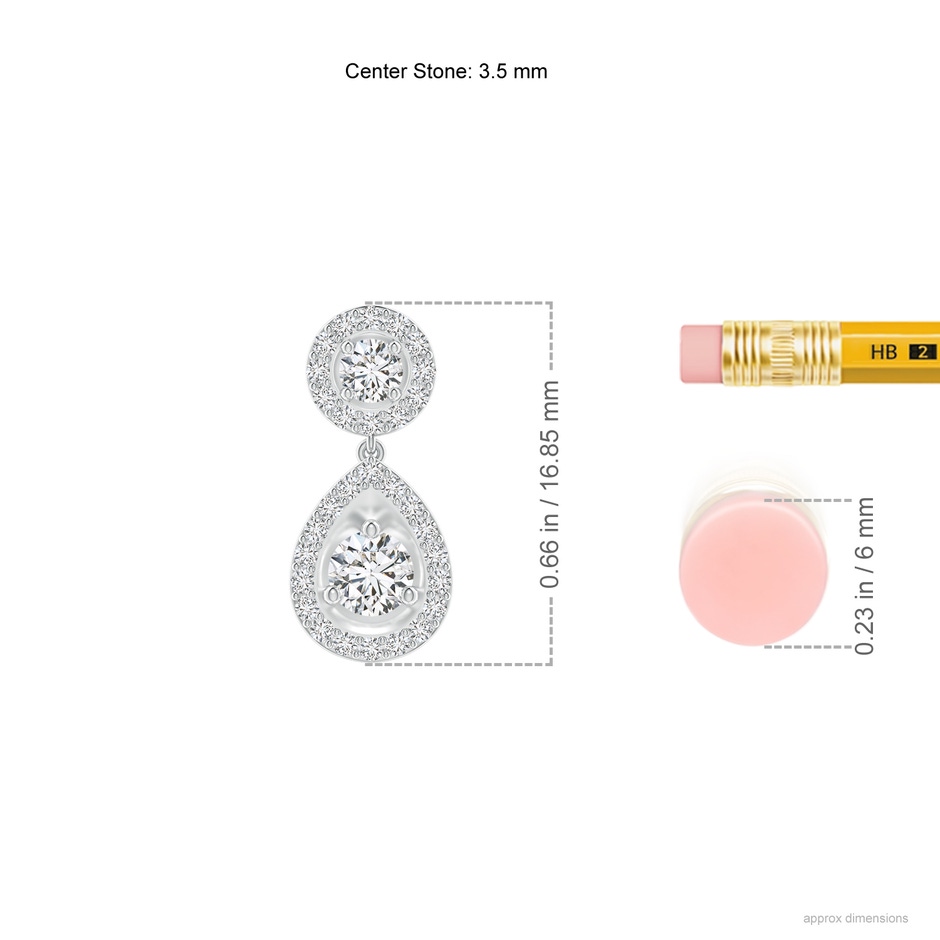 3.5mm HSI2 Round Diamond Teardrop Halo Earrings in White Gold ruler