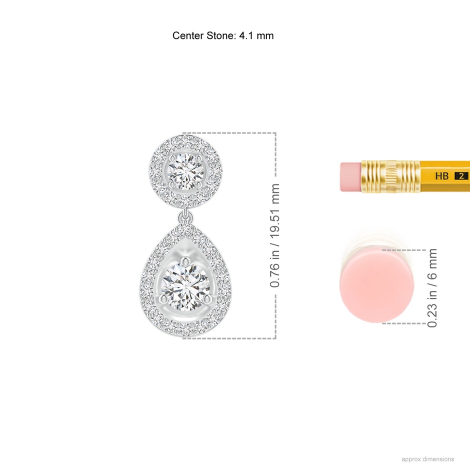 4.1mm HSI2 Round Diamond Teardrop Halo Earrings in White Gold ruler