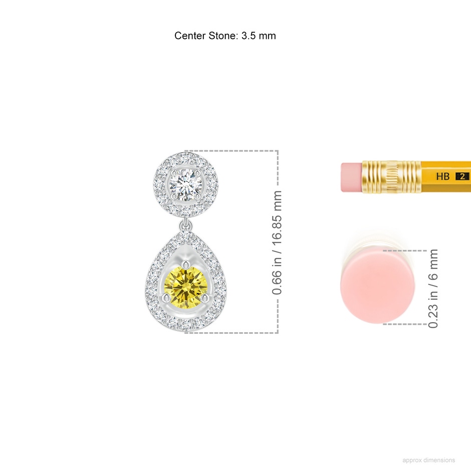 3.5mm AAAA Round Fancy Intense Yellow Diamond Teardrop Halo Earrings in P950 Platinum ruler