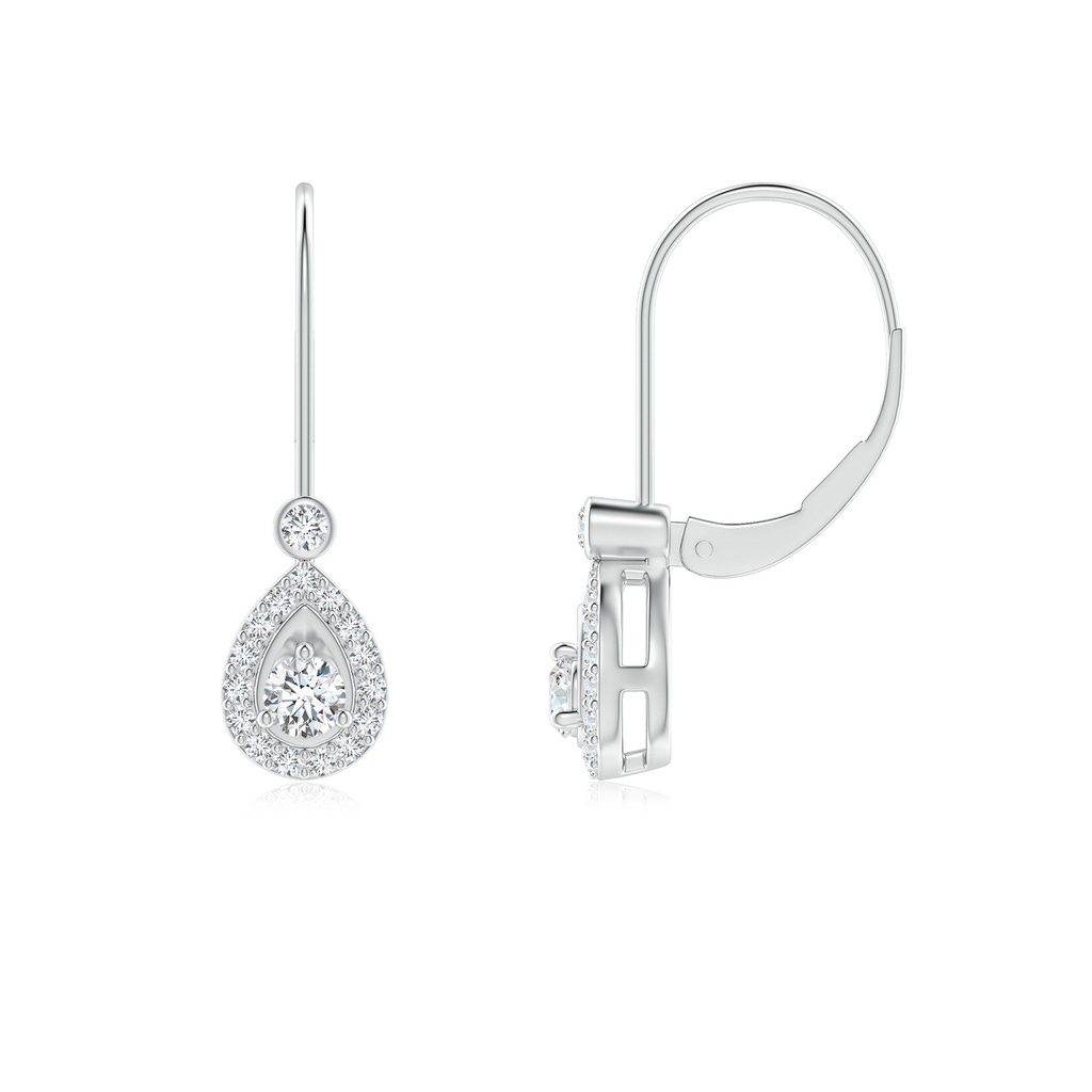 2.6mm GVS2 Round Diamond Teardrop Halo Leverback Earrings in White Gold