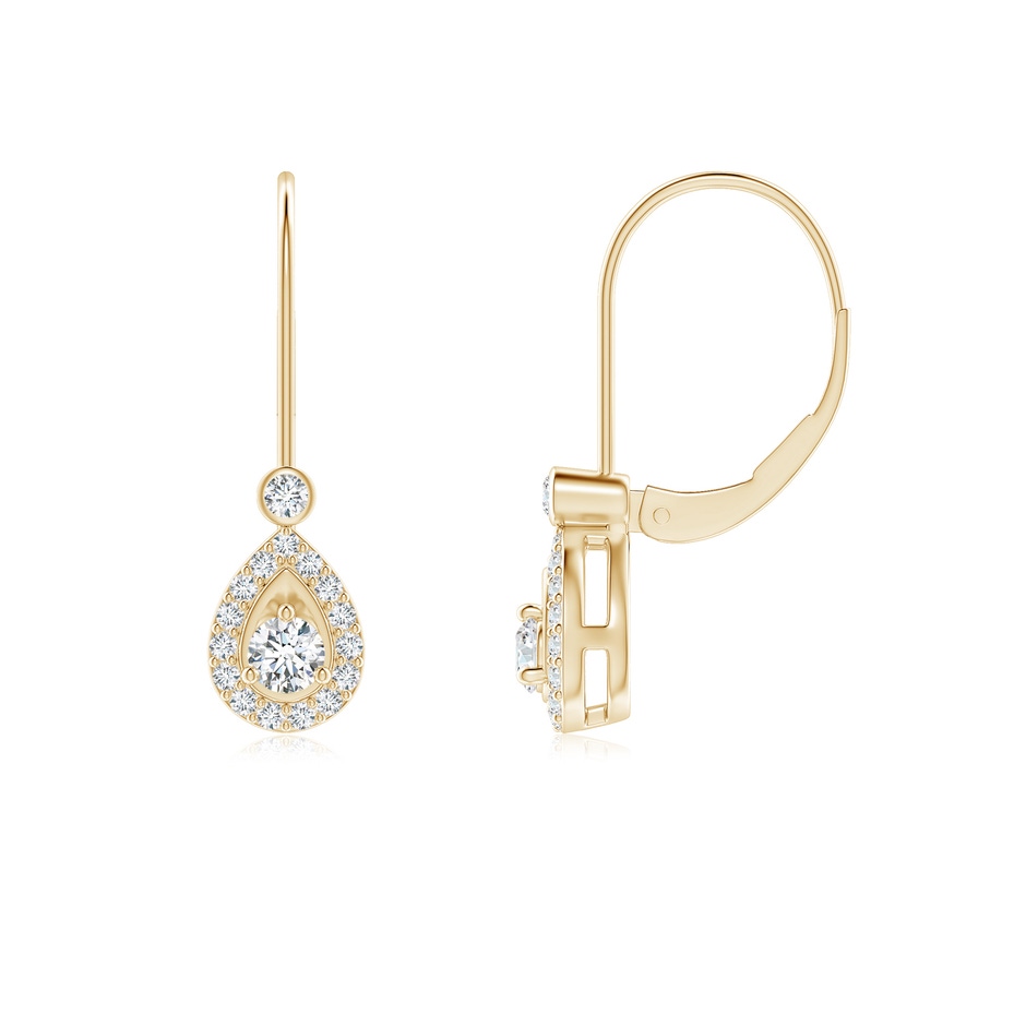 2.6mm GVS2 Round Diamond Teardrop Halo Leverback Earrings in Yellow Gold 