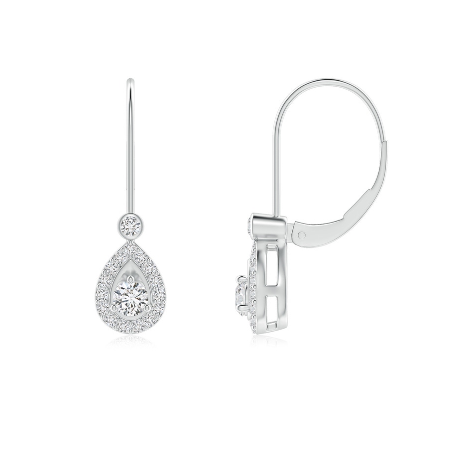 2.6mm HSI2 Round Diamond Teardrop Halo Leverback Earrings in White Gold 