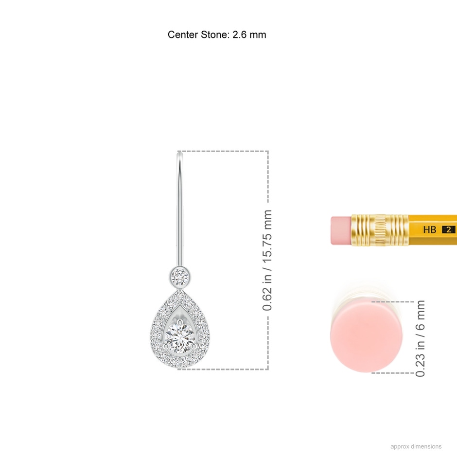 2.6mm HSI2 Round Diamond Teardrop Halo Leverback Earrings in White Gold ruler