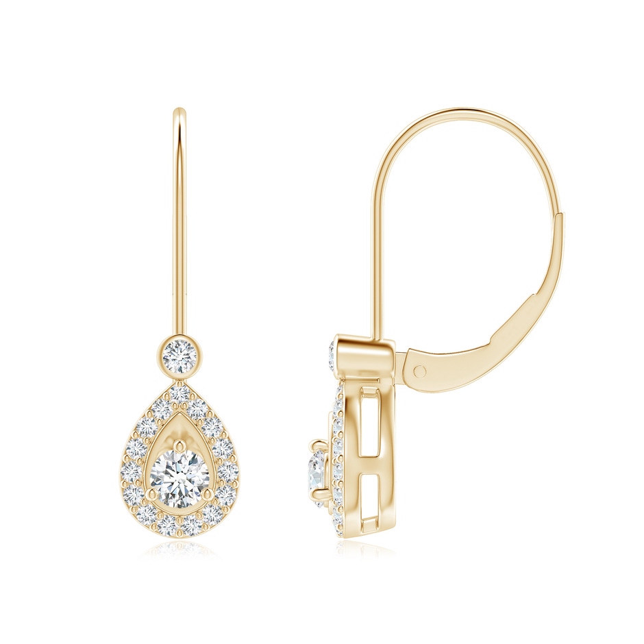 3.2mm GVS2 Round Diamond Teardrop Halo Leverback Earrings in Yellow Gold 