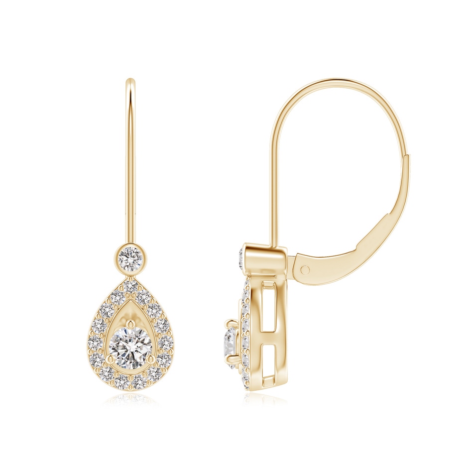 3.2mm IJI1I2 Round Diamond Teardrop Halo Leverback Earrings in Yellow Gold 