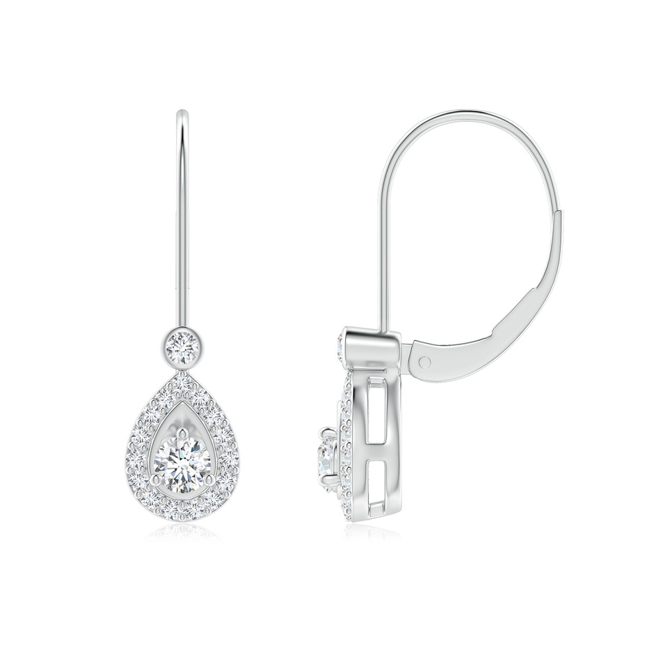 3mm GVS2 Round Diamond Teardrop Halo Leverback Earrings in White Gold 
