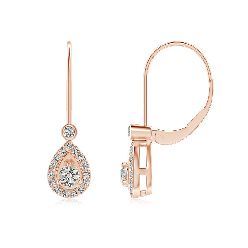 3mm KI3 Round Diamond Teardrop Halo Leverback Earrings in Rose Gold 