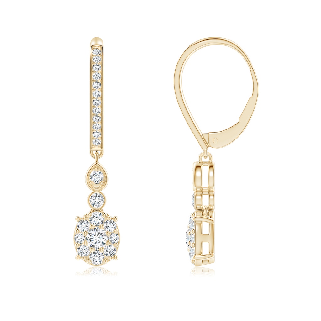 2.8mm GVS2 Round Diamond Cluster Dangle Earrings with Bezel Accents in Yellow Gold