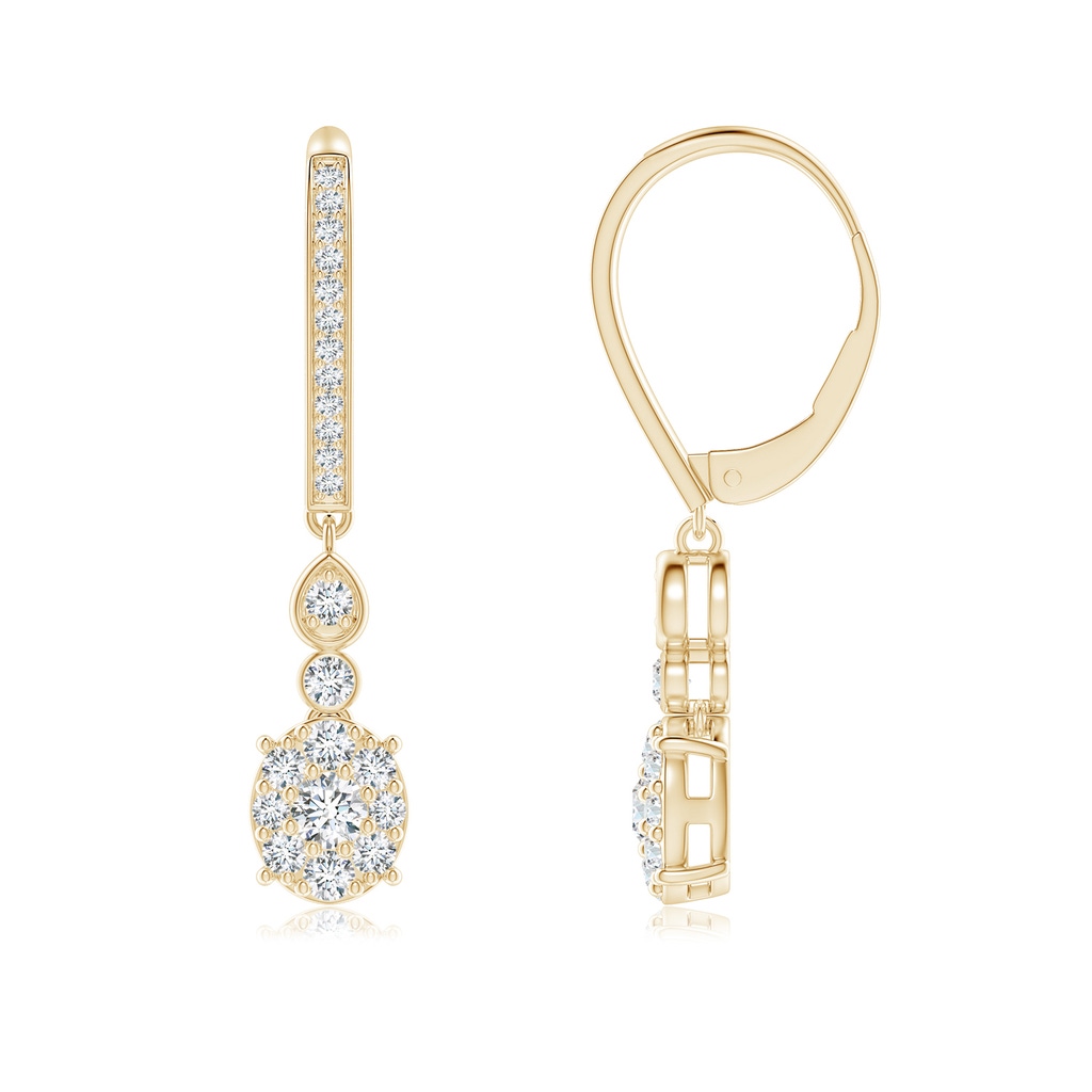 2.8mm GVS2 Round Diamond Clustre Dangle Earrings with Bezel Accents in Yellow Gold