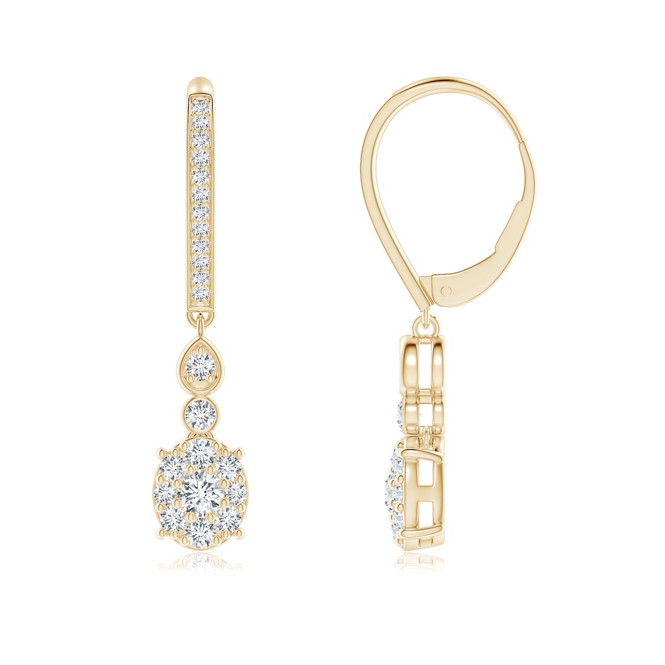 2.8mm GVS2 Round Diamond Clustre Dangle Earrings with Bezel Accents in Yellow Gold 