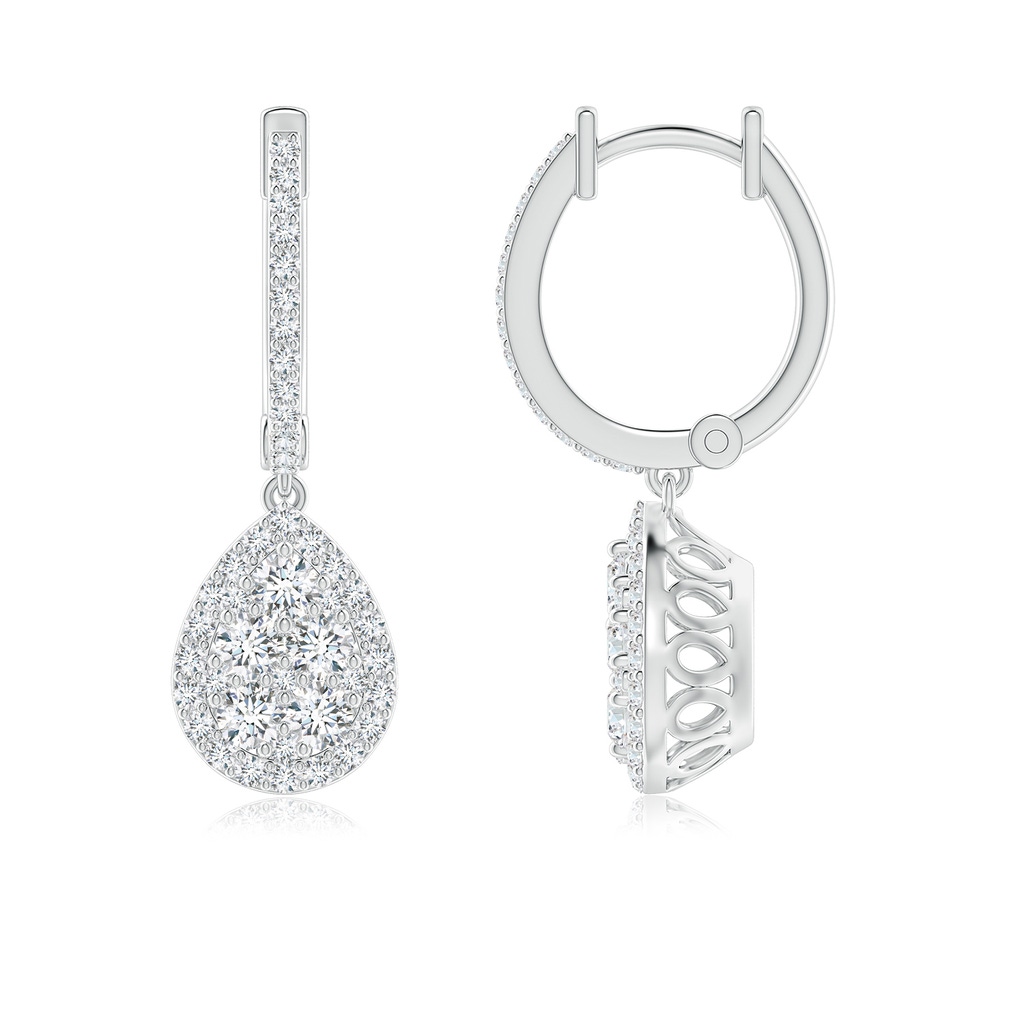 2.4mm GVS2 Round Diamond Cluster Teardrop Earrings in White Gold
