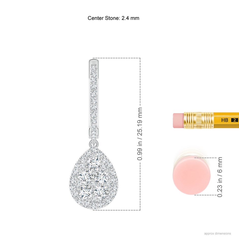 2.4mm GVS2 Round Diamond Clustre Teardrop Earrings in White Gold ruler