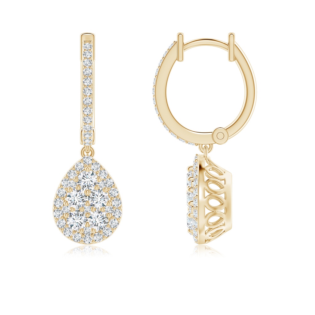 2.4mm GVS2 Round Diamond Clustre Teardrop Earrings in Yellow Gold
