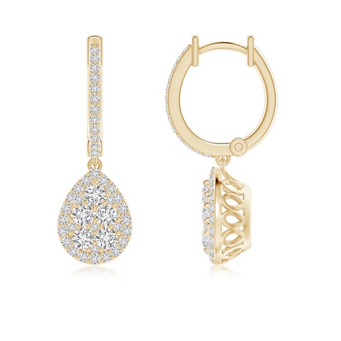 2.4mm HSI2 Round Diamond Cluster Teardrop Earrings in Yellow Gold