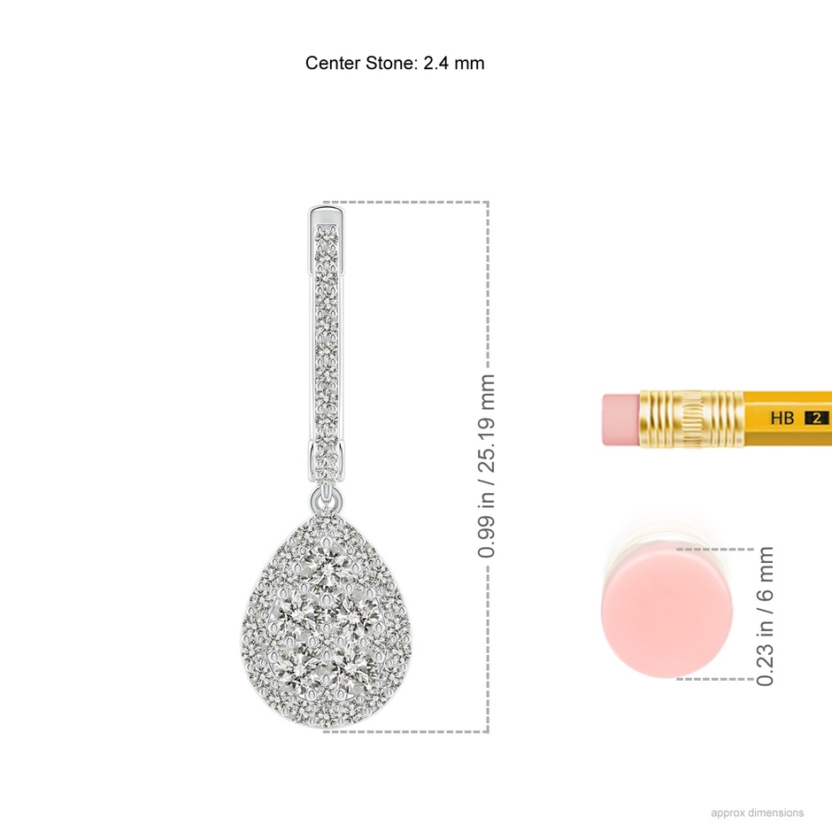 2.4mm KI3 Round Diamond Cluster Teardrop Earrings in White Gold ruler