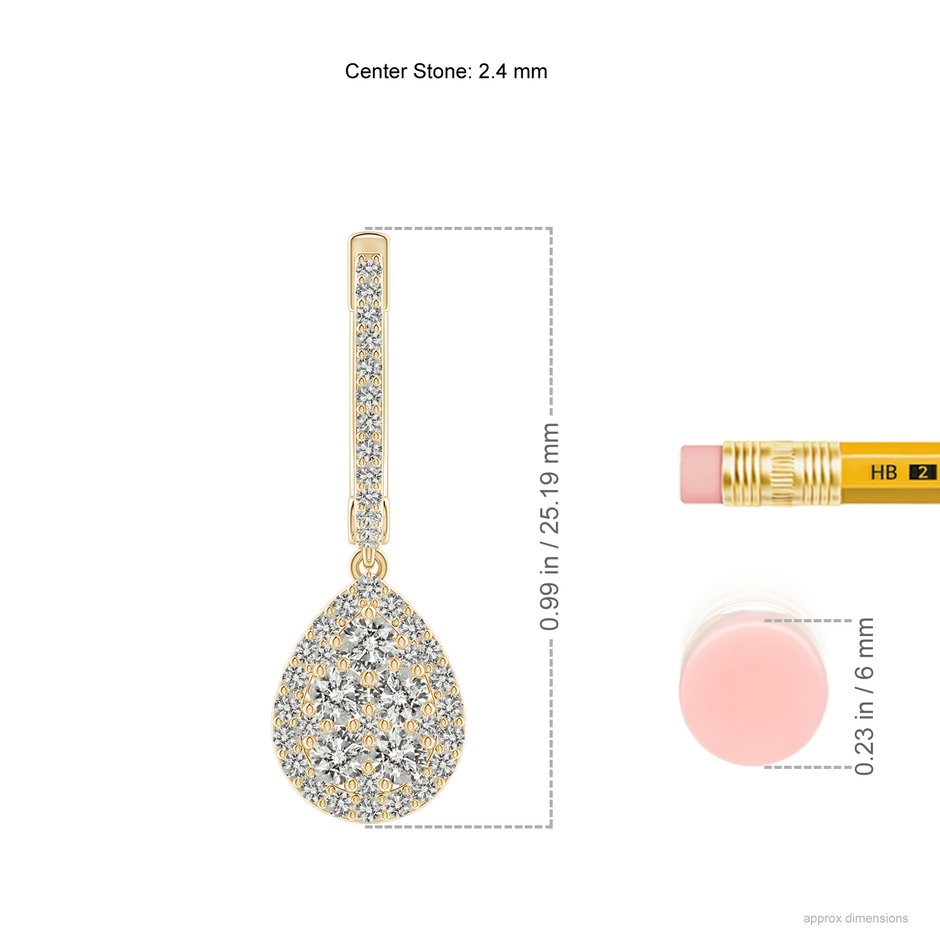 2.4mm KI3 Round Diamond Clustre Teardrop Earrings in Yellow Gold ruler