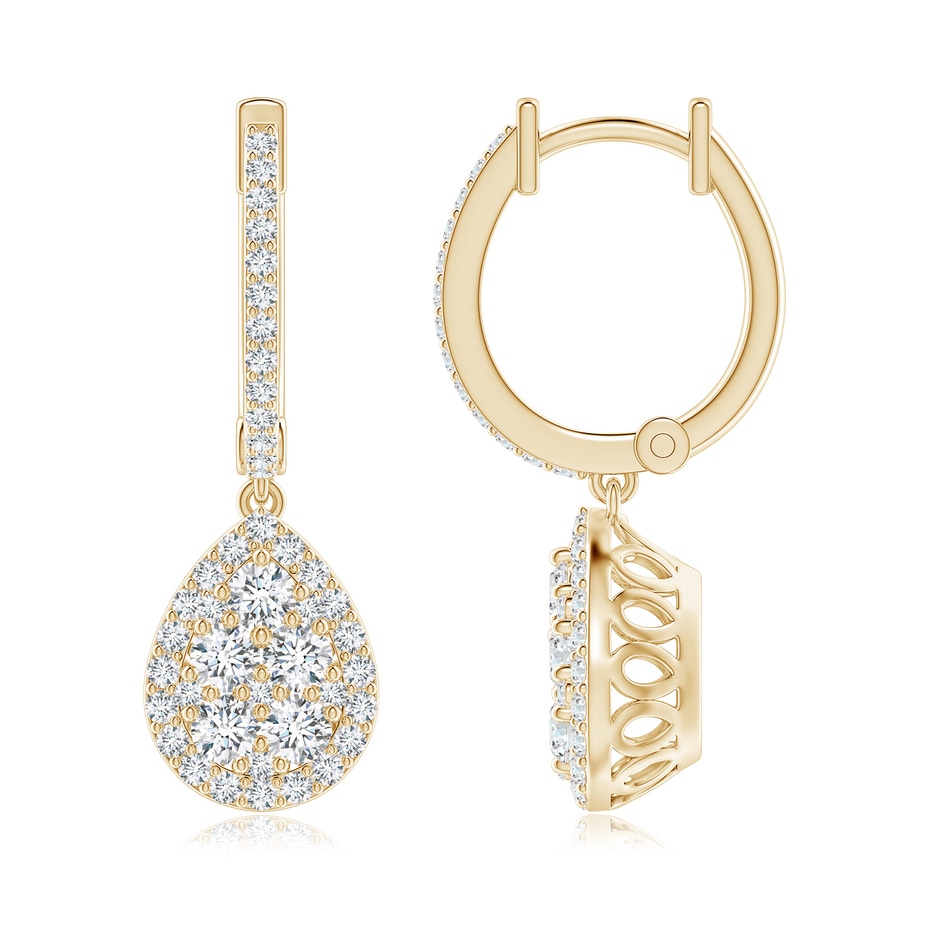 2.7mm GVS2 Round Diamond Clustre Teardrop Earrings in Yellow Gold 