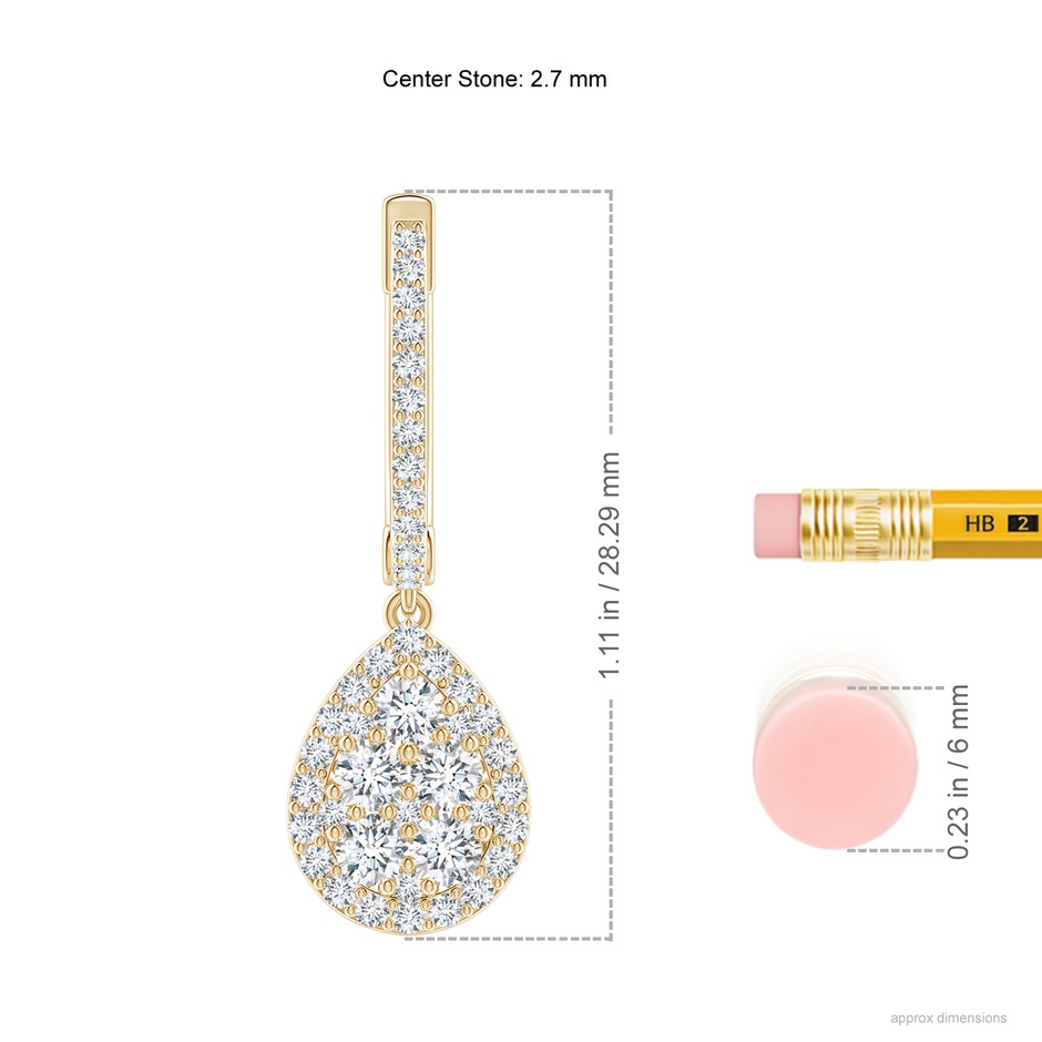 2.7mm GVS2 Round Diamond Clustre Teardrop Earrings in Yellow Gold ruler