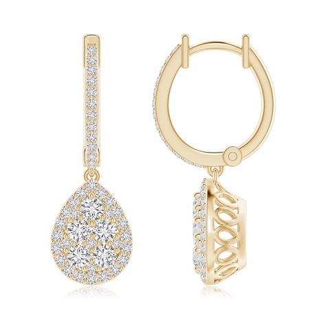 2.7mm HSI2 Round Diamond Cluster Teardrop Earrings in Yellow Gold