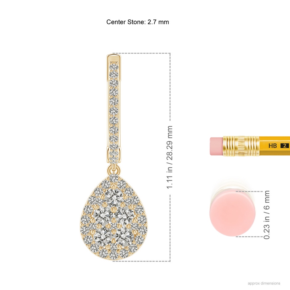 2.7mm KI3 Round Diamond Cluster Teardrop Earrings in Yellow Gold ruler