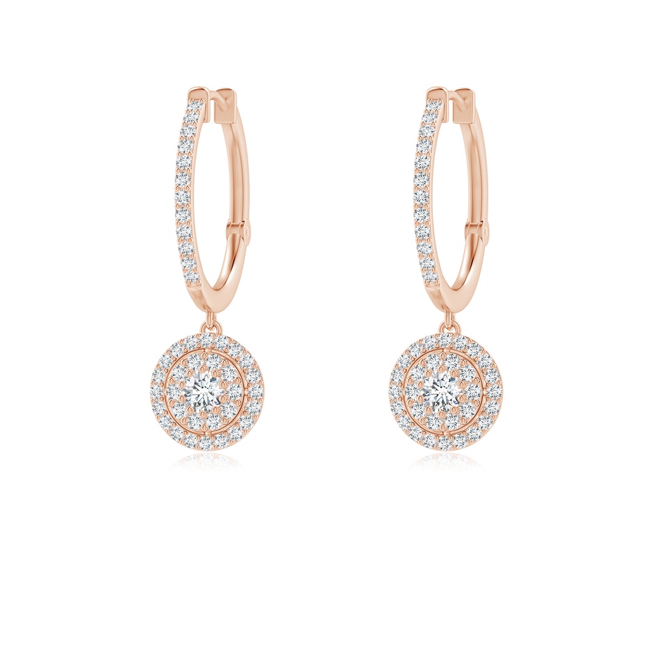 2.5mm GVS2 Round Diamond Cluster Halo Hoop Drop Earrings in Rose Gold 