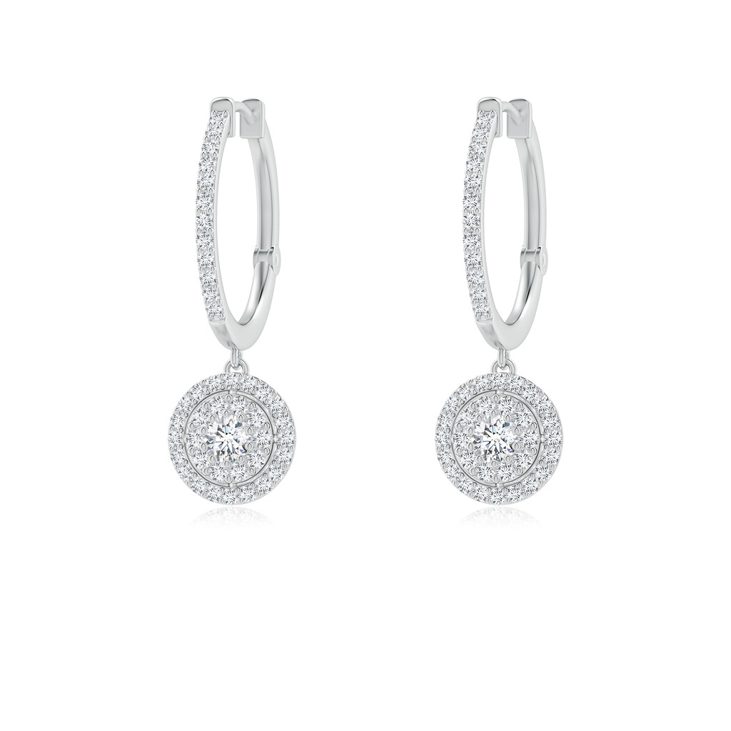 2.5mm GVS2 Round Diamond Clustre Halo Hoop Drop Earrings in White Gold