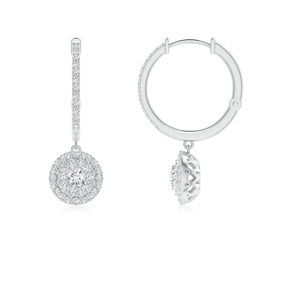 2.5mm GVS2 Round Diamond Cluster Halo Hoop Drop Earrings in White Gold - side_1