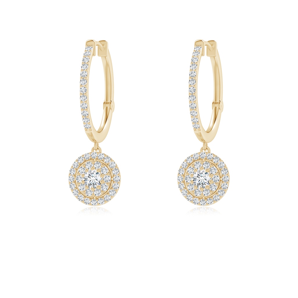 2.5mm GVS2 Round Diamond Cluster Halo Hoop Drop Earrings in Yellow Gold