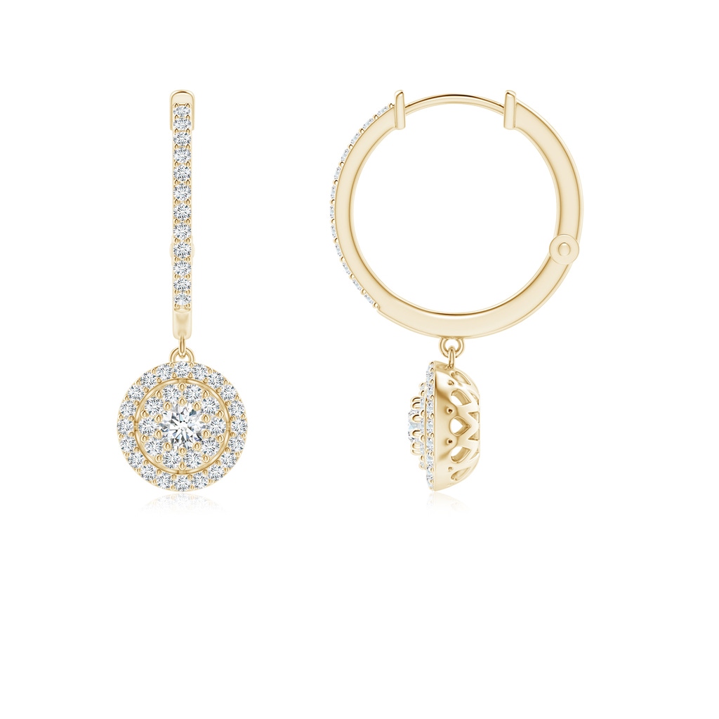 2.5mm GVS2 Round Diamond Cluster Halo Hoop Drop Earrings in Yellow Gold - side_1