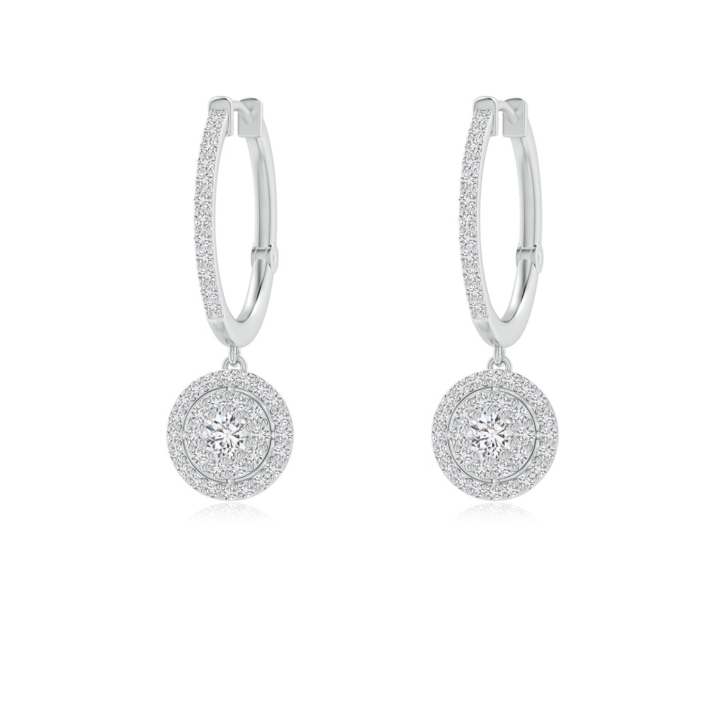 2.5mm HSI2 Round Diamond Cluster Halo Hoop Drop Earrings in White Gold
