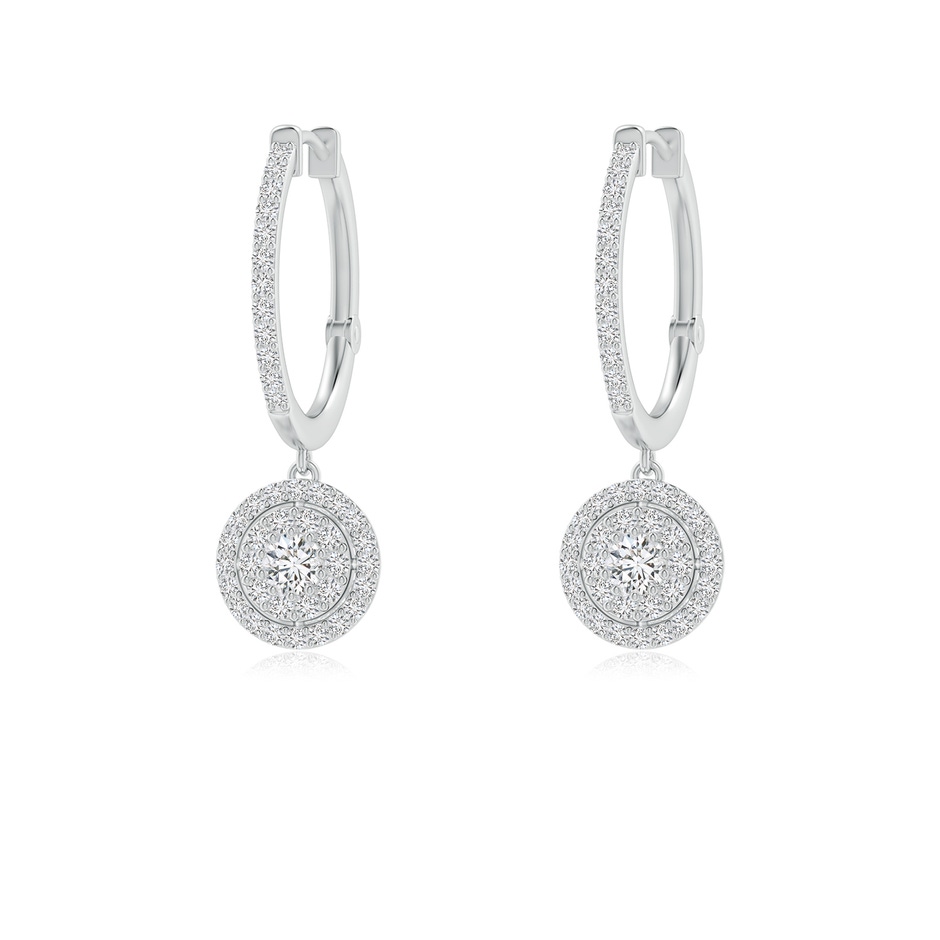 2.5mm HSI2 Round Diamond Clustre Halo Hoop Drop Earrings in White Gold 