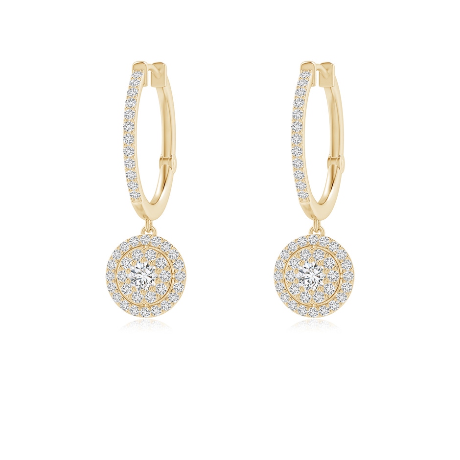 2.5mm HSI2 Round Diamond Cluster Halo Hoop Drop Earrings in Yellow Gold 