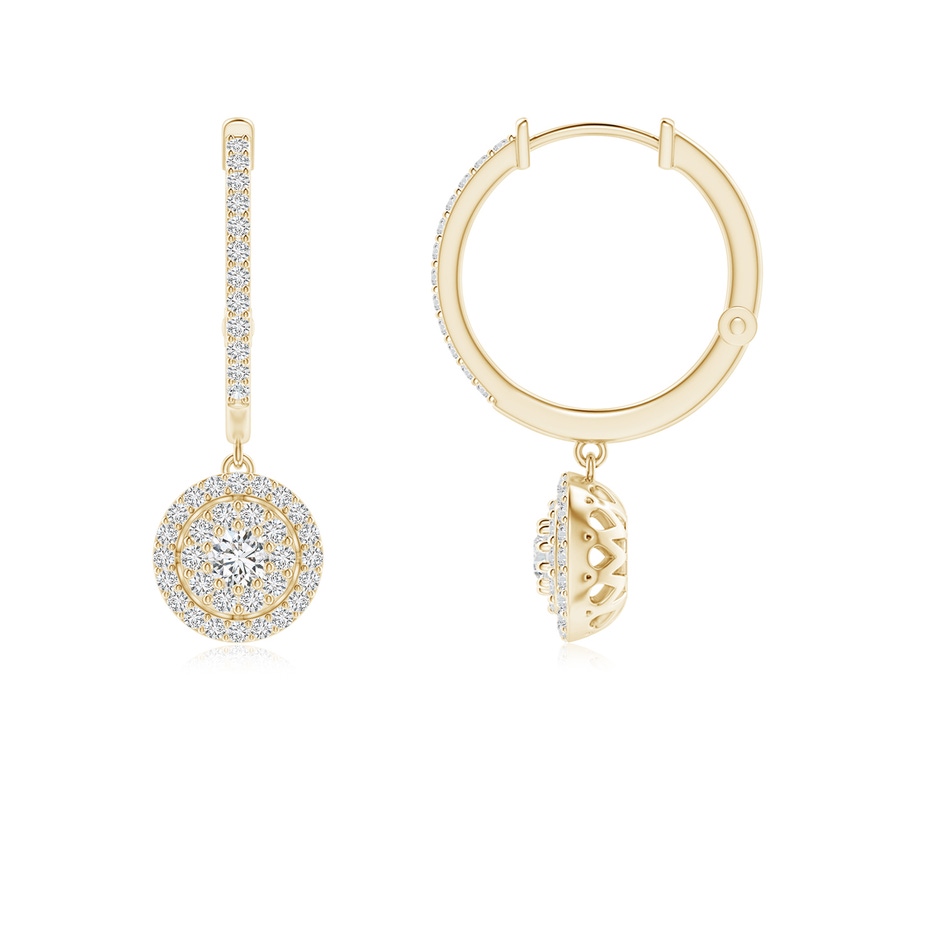 2.5mm HSI2 Round Diamond Cluster Halo Hoop Drop Earrings in Yellow Gold side-1